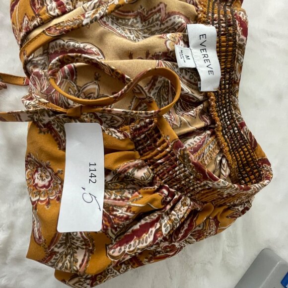 Evereve Womens Floral Print Boho Blouse M - Mustard Yellow Keyhole Neckline - Picture 9 of 9